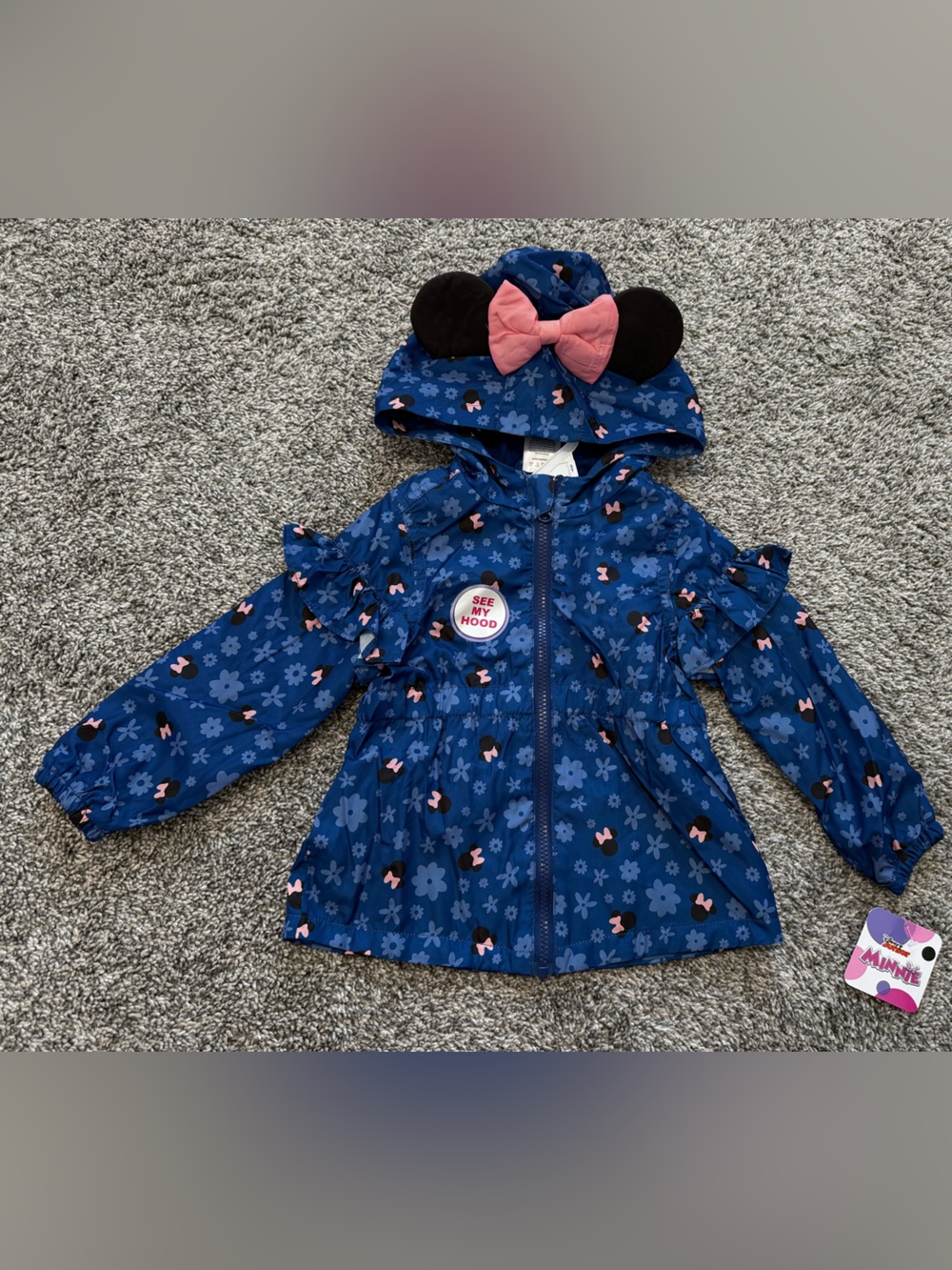Disney Blue Minnie Mouse Hooded Jacket with Pink Bow
